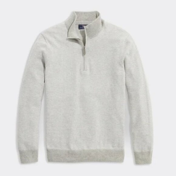 Vineyard Vines Grey Merino‎ Wool Boathouse Quarter Zip Stripe Pullover Sweater - Picture 1 of 13